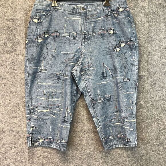 LIZ CLAIBORNE Capri Pants Women's Large Blue Michaela High-Rise Sailboat Print - Picture 2 of 16